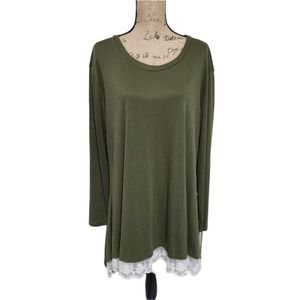MOSS GREEN AND WHITE LACE TRIMMED‎ COZY TUNIC PLUS SIZE XXL NEW!